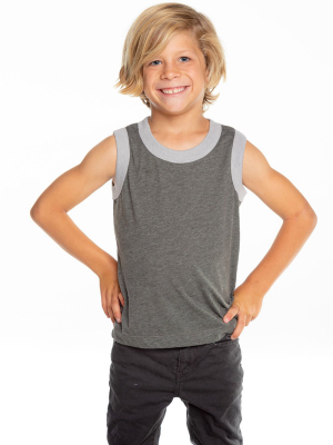 Boys Recycled Vintage Jersey Contrast Binding Muscle Tank