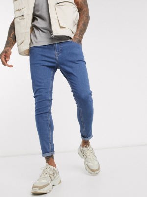 Bershka Super Skinny Jeans In Mid Blue