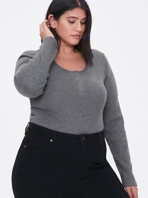 Plus Size Ribbed Henley Bodysuit