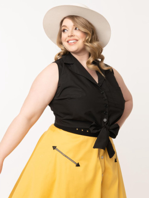 Unique Vintage Plus Size Black Tie Marsha Crop Top