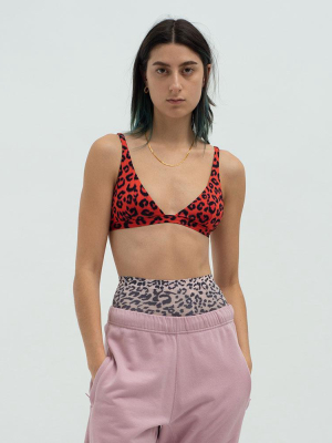 Leopard Triangle Bikini Top Red