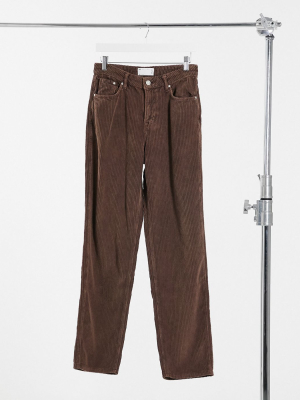 Asos Design Baggy Corduroy Jeans In Washed Brown