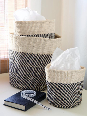 Black And Cream Twill Sisal Nesting Basket Set