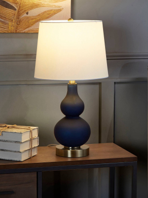 22.5" Reese Gourd Glass Silverwood Table Lamp (includes Led Light Bulb) Navy/gold - Decor Therapy