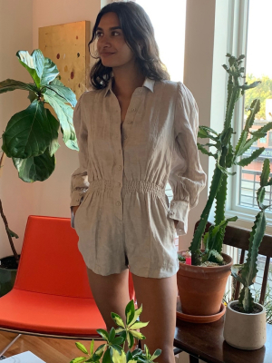 Weworewhat Linen Button-down Romper