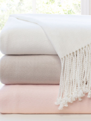 The Pale Pink Solid Fringed Throw Blanket