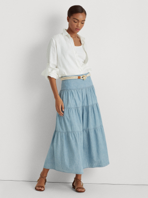 Tiered Chambray Peasant Skirt