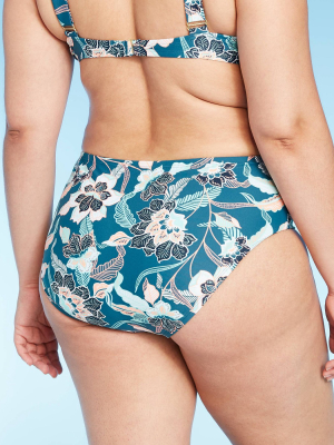 Women's Mid-rise High Coverage Bikini Bottom - Kona Sol™ Blue Floral