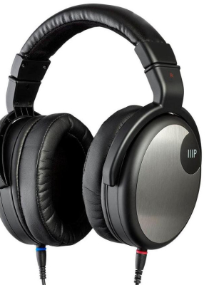 Monoprice Hr-5c Wired Headphones - Black/silver With 42mm Drivers, High Resolution Closed Back, 1.3mm Cable
