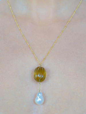 Citrine & Pearl Pendant Necklace