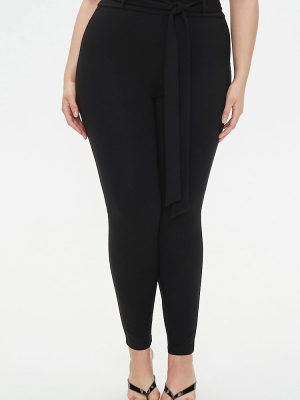 Plus Size Sash Belted Skinny Pants