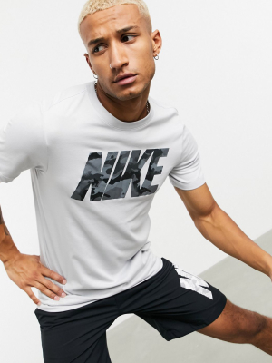 Nike Training Camo Large Logo T-shirt In Gray