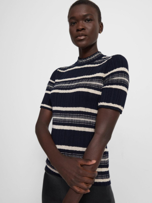 Striped Ribbed Pullover In Wool-viscose