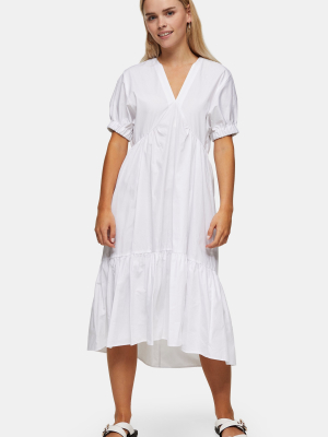 Petite White Cotton Poplin Bow Chuck On Midi Dress