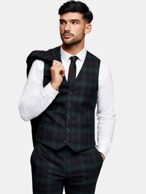 Black Watch Check Skinny Suit Vest