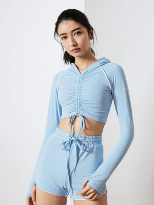 Adjustable Light Blue Cropped Hoodie