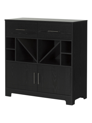Vietti Bar Cabinet With Bottle Storage And Drawers - Black Oak - South Shore