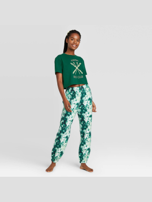 Women's T-shirt And Fleece Joggers Pajama Set With Scrunchie - Colsie™