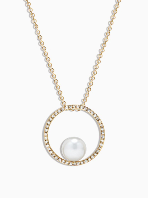 Effy 14k Yellow Gold Cultured Pearl And Diamond Pendant, 0.15 Tcw