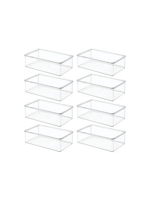 Mdesign Plastic Stackable Kitchen Food Storage Box, Hinged Lid, 8 Pack - Clear