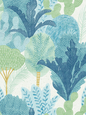 Ari Desert Oasis Wallpaper In Teal From The Pacifica Collection By Brewster Home Fashions