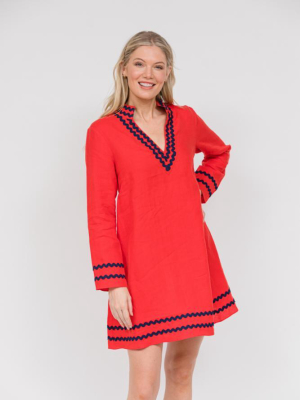 Red Long Sleeve Tunic Dress