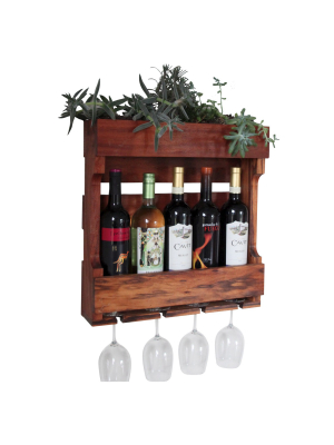 21" Wall Mounted Wine Rack With Succulent Planter Western Clear Oil Finish - Red Cedar - Gronomics