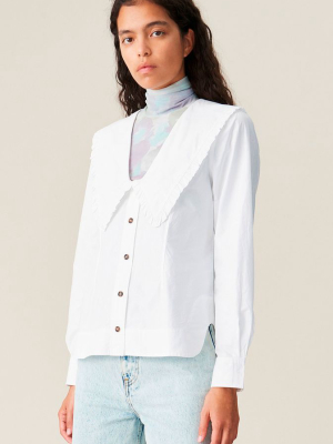 Ganni Cotton Poplin V-neck Shirt - Bright White