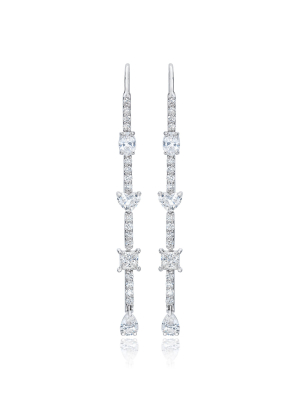 Fancy Cut Diamond 18k White Gold Drop Earrings
