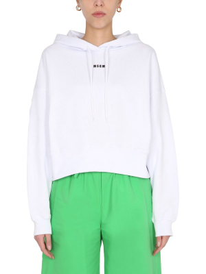 Msgm Micro Logo Printed Cropped Hoodie