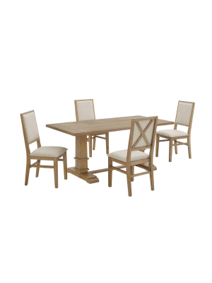 5pc Joanna Dining Set With 4 Upholstered Back Chairs Rustic Brown - Crosley