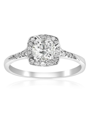 Pompeii3 1 Ct Cushion Halo Diamond Engagement Ring 14k White Gold