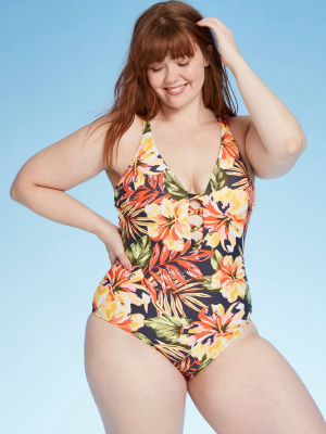 Women's Strappy Front Medium Coverage One Piece Swimsuit - Kona Sol™ Floral