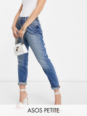 Asos Design Petite Hourglass High Rise Farleigh 'slim' Mom Jeans In Authentic Midwash