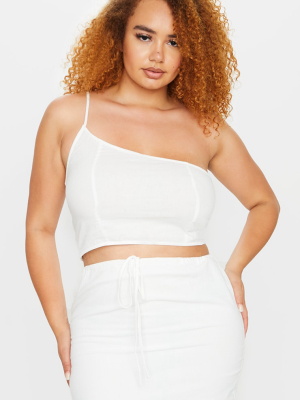 Plus White Woven Asymmetric Crop Top