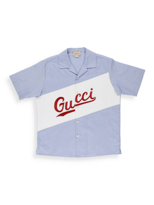 Gucci Kids Logo Script Oxford Short Sleeve Shirt