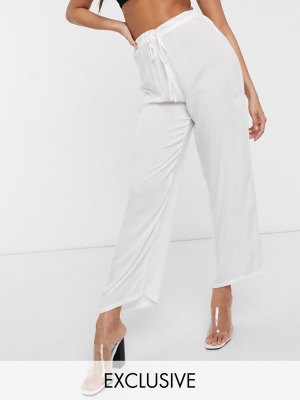 Akasa Exclusive Drawstring Waist Beach Pants In White