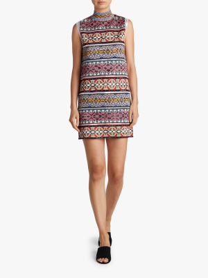 Jacquard And Sequin Paneled Sleeveless Dress