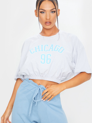 Grey Chicago 96 Slogan Elastic Hem T Shirt