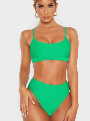 Green Ribbed Scoop Neck Bikini Top