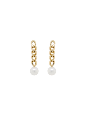 14k Large Curb Chain Pearl Drop Earrings