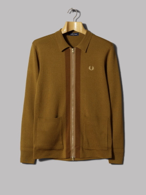 Fred Perry Zip Through Cardigan (dark Caramel)