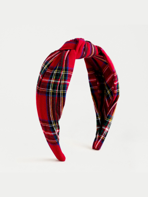 Turban Knot Headband In Red Stewart Tartan