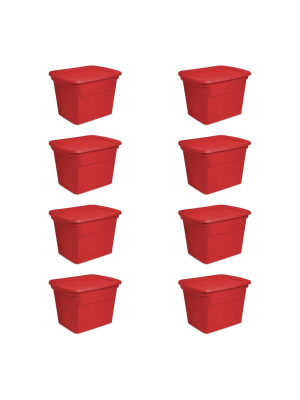 Sterilite 18 Gallon Heavy Duty Plastic Stackable Storage Container, Red (8 Pack)