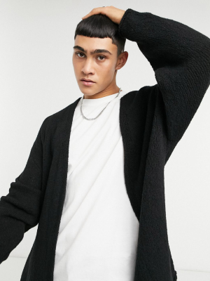 Asos Design Knitted Oversized Textured Knit Cardigan In Black