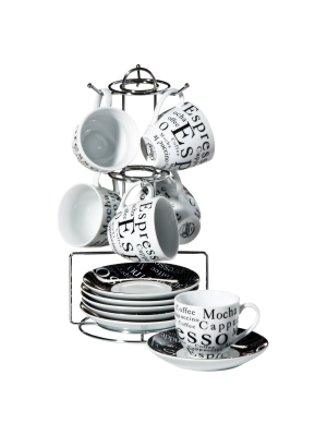 Gibson Expresso Expressions 32oz 13pc Stoneware Espresso Set Black/white