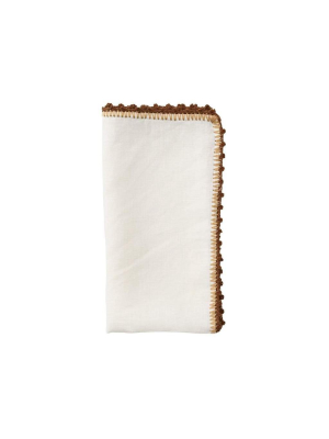 Kim Seybert Knotted Edge Napkin In White, Natural & Brown - Set Of 4