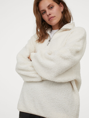 1/4-zip Faux Shearling Top
