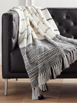 Jema Black And White Throw With Tassels