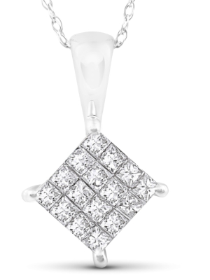 Pompeii3 1/2 Cttw Princess Cut Pave Diamond Halo Pendant 10k White Gold 5/8" Tall